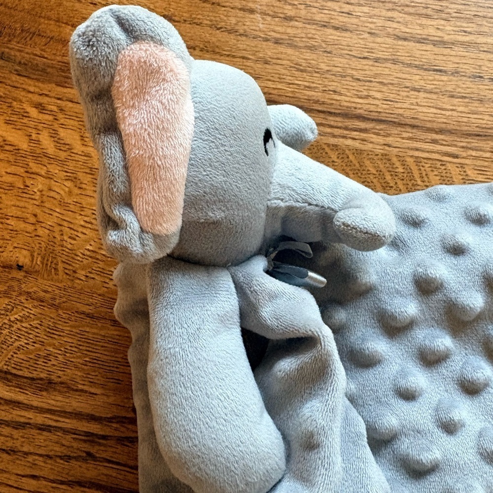 Gray Minky Elephant Baby Lovey Lovie Security Blanket with satin trim - Picture 17 of 17